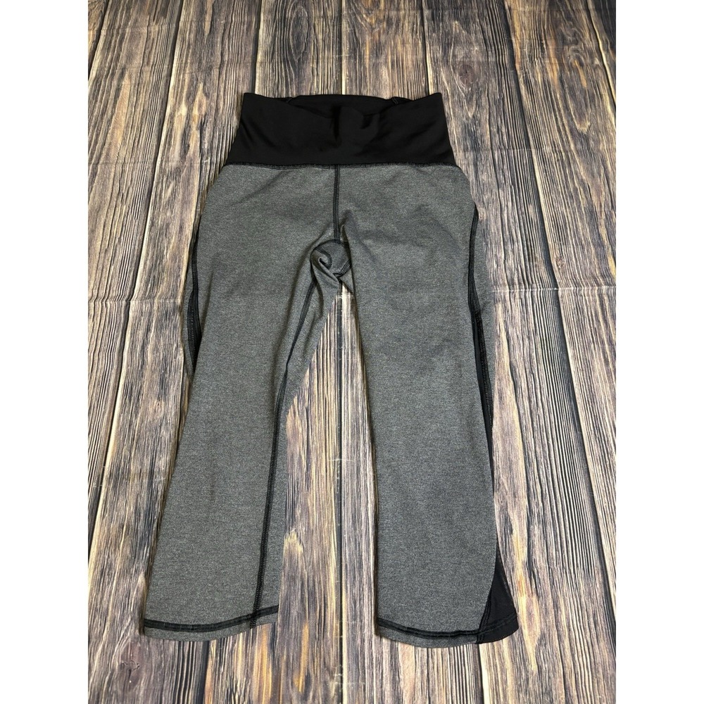 Lululemon Crop Leggings Womens 4 Heathered Gray Black Mesh High Rise Yoga